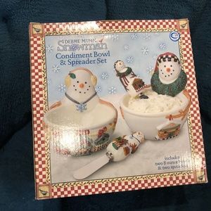 Debbie Mumm Snowman Condiment Bowl & Spreader